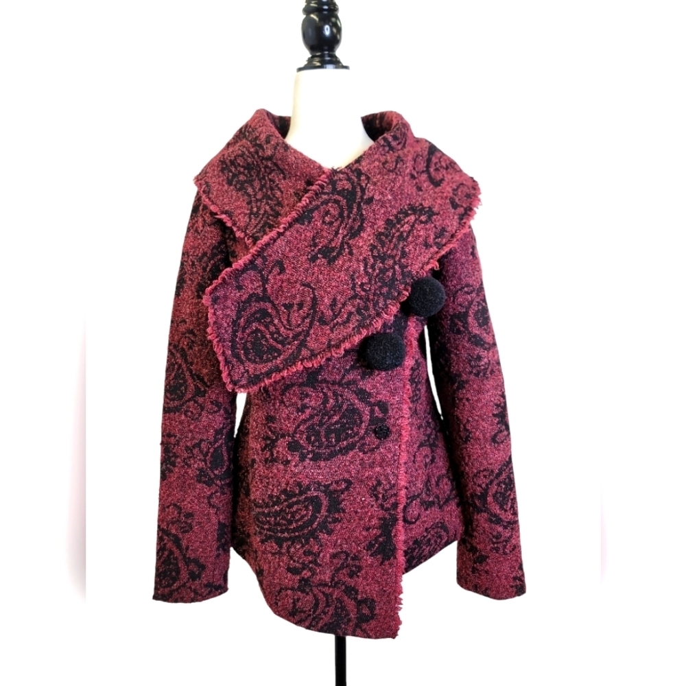Katrin Leblond wool blend  lapel  abstract print short  coat